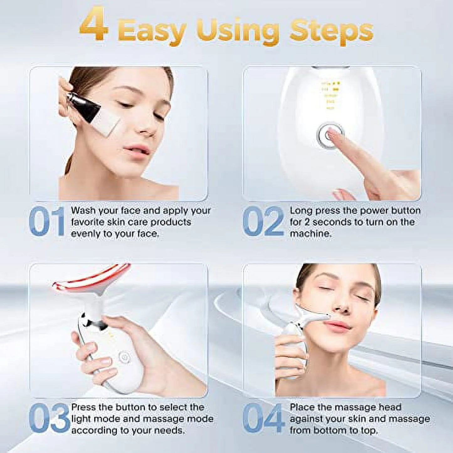 Red Light Therapy for Face, 7 Color LED Face Skin Rejuvenation for Face & Neck Beauty Device, Neck Tightening Device, Glossy Black