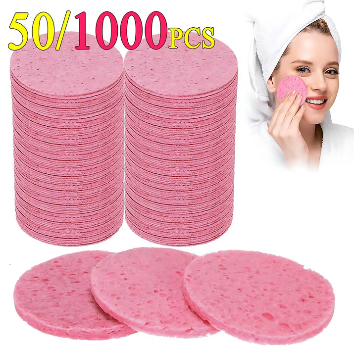 50-1000PCS Compress Face Wash Puff Natural Wood Pulp Sponge Face Wash Puff Foaming Face Puff Cosmetic Puff Face Cleansing Sponge