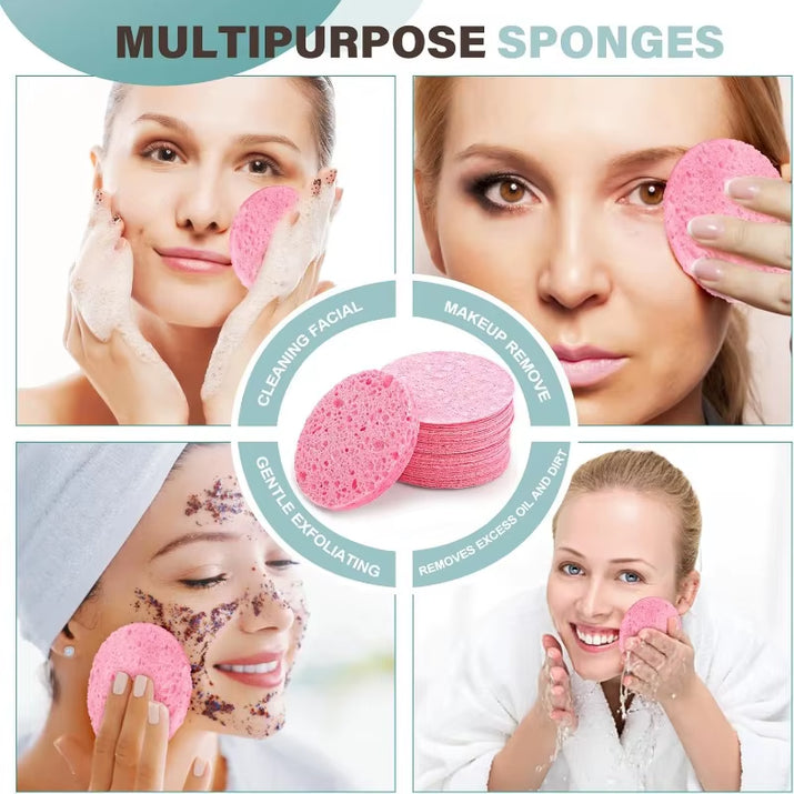 50-1000PCS Compress Face Wash Puff Natural Wood Pulp Sponge Face Wash Puff Foaming Face Puff Cosmetic Puff Face Cleansing Sponge