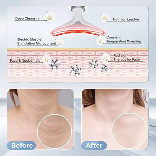 Red Light Therapy for Face, 7 Color LED Face Skin Rejuvenation for Face & Neck Beauty Device,  Neck Tightening Device, Glossy Black